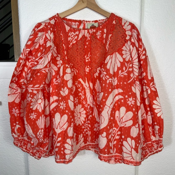 Farm Rio neon Jungle Floral Orange Blouse - Picture 2 of 7